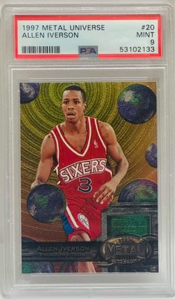 PSA 9 ALLEN IVERSON 1997 METAL UNIVERSE #20 76ers HOF RAZOR SHARP MINT!
