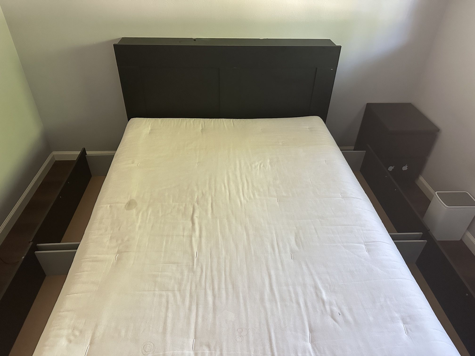 Ikea Queen Size Bed With Storage Drawers.Cabinet And Mattress also Included