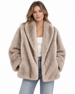 Taupe Faux Fur Open Front Jacket