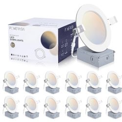 12 Pack 4 Inch Ultra-Thin LED Recessed Ceiling Light with Junction Box, 5CCT Dimmable 2700K/3000K/4000K/5000K/6000K, 9W 850lm Can Killer Downlight-ETL