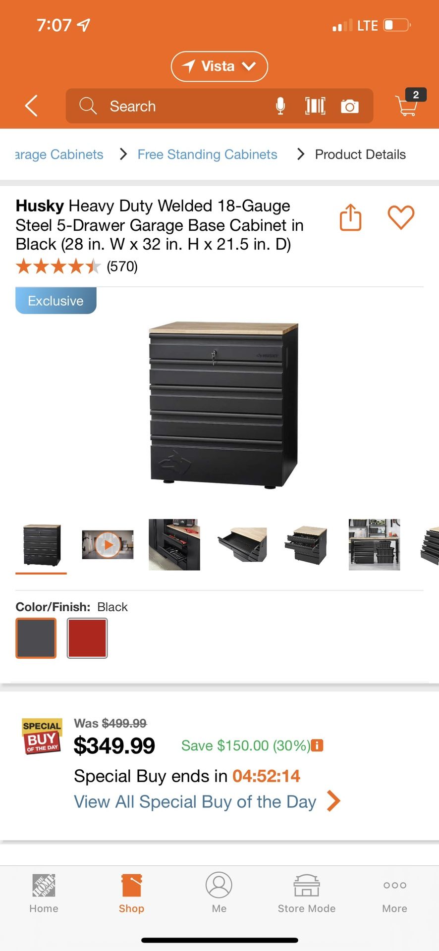 Husky Heavy Duty Welded 18-Gauge Steel 5-Drawer Garage Base Cabinet in Black (28 in. W x 32 in. H x 21.5 in. D)