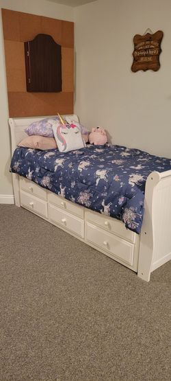 White Twin Captain's Bed with Storage Drawers