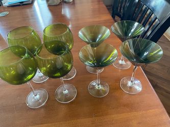 Green Stemware  Set – Wine and Martini Glasses