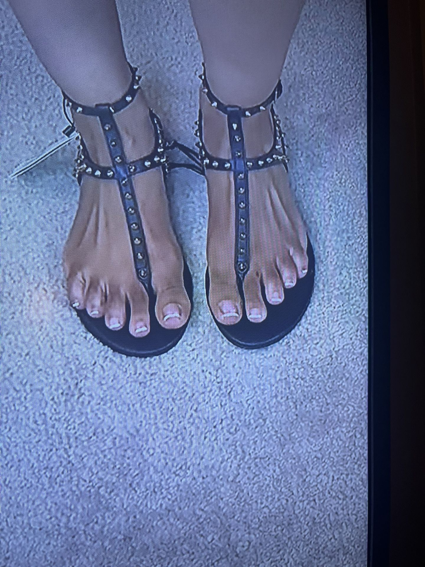 Zara Black and Gold Spiked gladiator Thong Sandals, 37