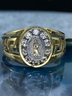 $1050 Two Tone Yellow and White Gold w Zirconia Virgin Mary Ring