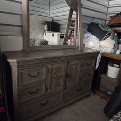 Wood Dresser And Mirror 
