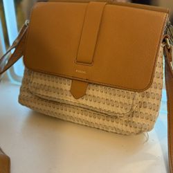 Fossil brown and crème cross body purse