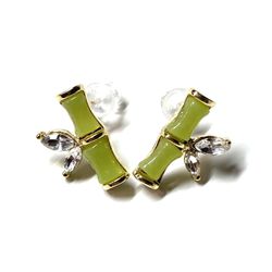 Gold Plate Jade Bead Beads Bamboo Earrings Earring 
