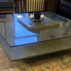Euroliving 2 Tier Oak Wood and Glass Coffee Table 