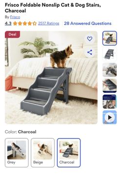 Frisco foldable pet stairs, dog or cat charcoal non slip