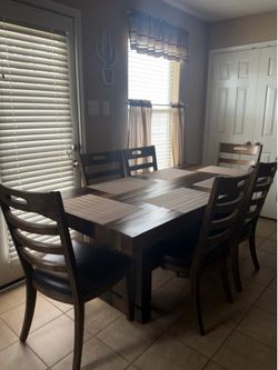 Rectangular Wood Dining Table Set with 6 Chairs, Brown & Black, Modern Design
