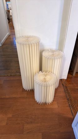 Set of 3 Pleated Paper Accent Tables with Glass Tops