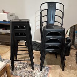 Metal Dining Chairs (4) and Barstools (3), Indoor/Outdoor Use