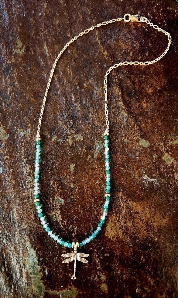Green Onyx & Gold Dragonfly Necklace