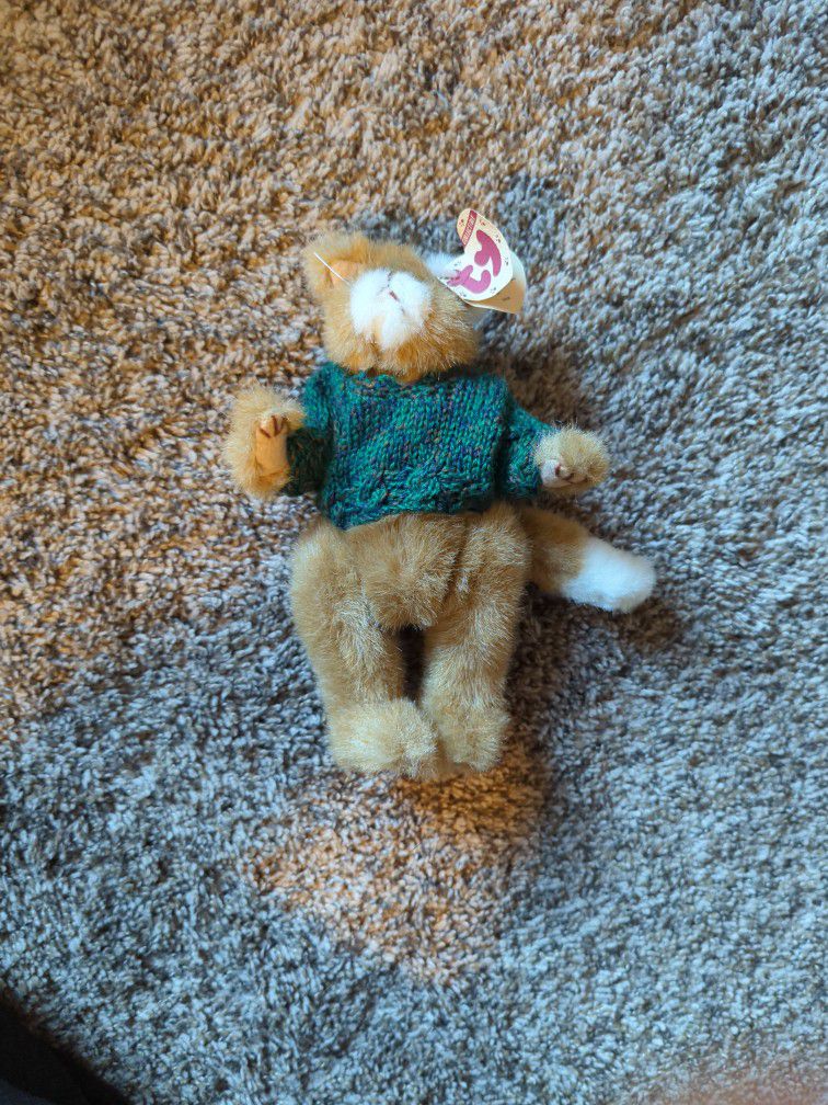Ty 1993 Pouncer The Cat Attic Treasures With Green Jumper - 6th

