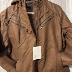 Brown/Black Hooded Leather Jacket