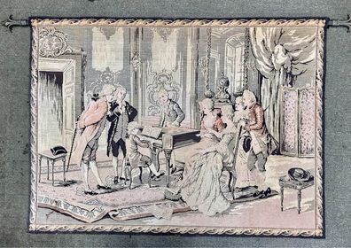 Early 20th Century French Tapestry, 18th Century Parlor Concert Music Scene 52” x 38”