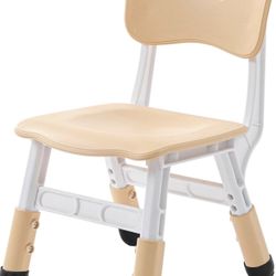 Set of 6 Adjustable Kids Chairs - Durable Plastic & Wood Legs, Beige/White. Brand New, Unassembled.