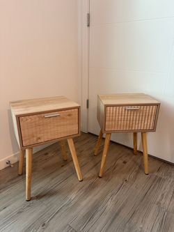 Brand New Set of 2 Night Stands Beige Fluted Pattern with Storage Drawer 21.5” Tall