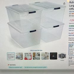 Rubbermaid Cleverstore 95 Quart Clear Stackable Large Plastic Storage Containers With Lids (4 Pack)