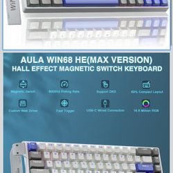 AULA WIN68 HE MAX - Hall Effect Gaming Keyboard with Magnetic Switch, Adjustable Actuation Fast Trigger Mode, 8KHz Polling Rate, RGB Backlit Wired Mec
