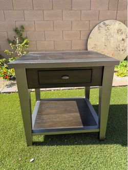 Rustic Dark Wood End Table with Drawer and Shelf