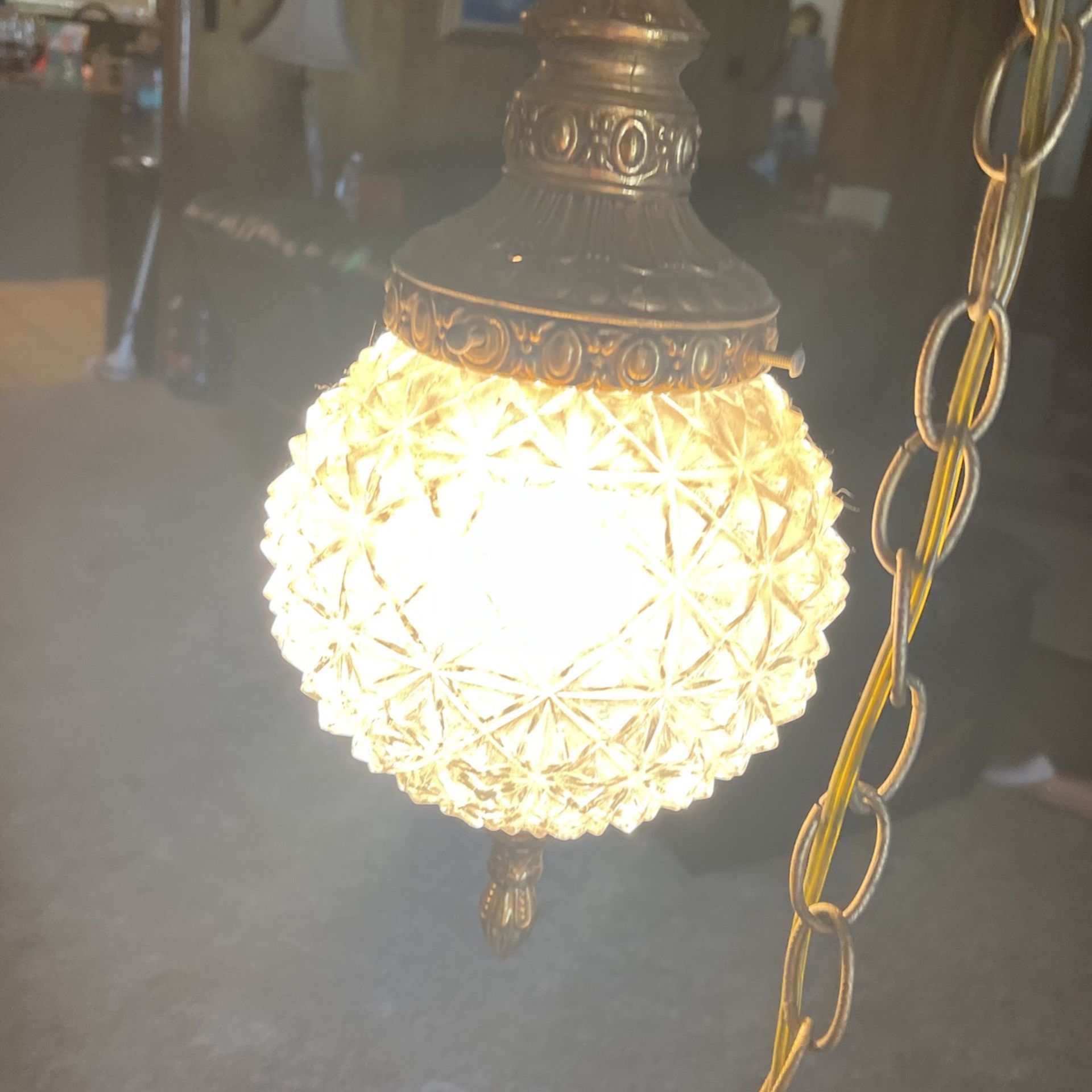 Antique Crystal and brass hanging light