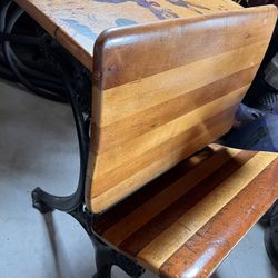 Antique child’s Schoolhouse Desk Wood And Metal 