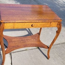 Antique Victorian Style Quart Sawn Tiger Oak Library Table