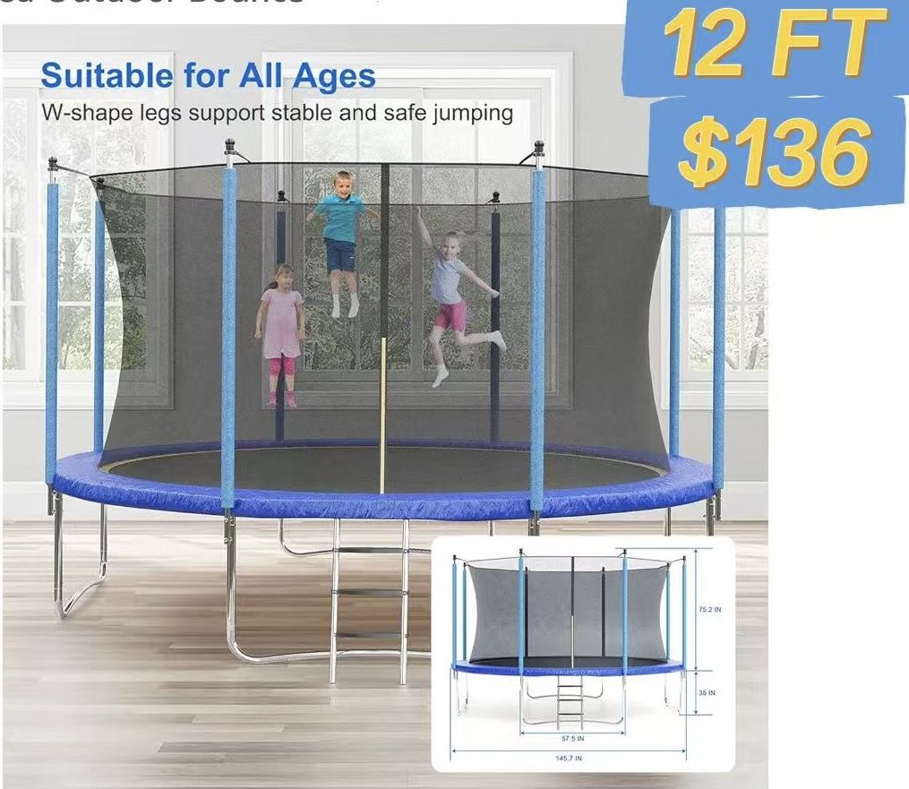 😀 12FT Trampoline with Safety Enclosure & Ladder - Recreational Trampolines for Kids/Adults, ASTM Certified Outdoor Bounce