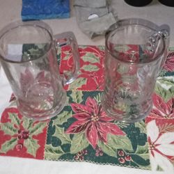 Two Thick Glass Mugs 