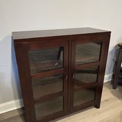 Dark Cherry Finish Wood & Glass Cabinet