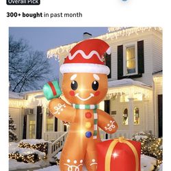 Christmas Inflatables Outdoor Decoration, 6FT Gingerbread Christmas Decorations Inflatable with Gift Box, Christmas Blow Ups Yard Holiday Decorations 