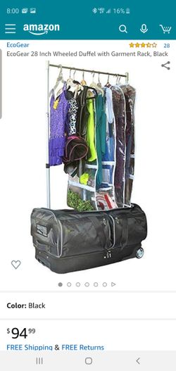 EcoGear 28 Inch Wheeled Duffel with Garment Rack, Black