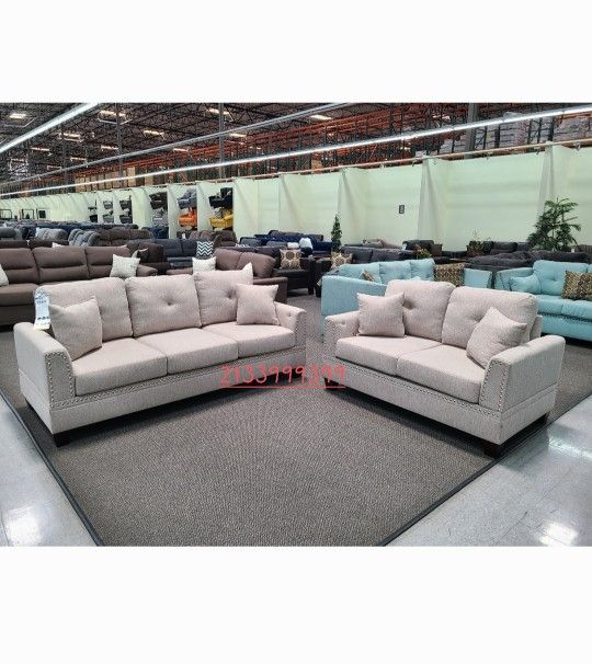 Rustic Beige 2pc Sofa Set New