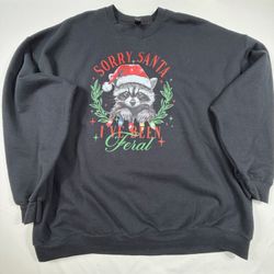 Black Sweatshirt with Christmas Raccoon Print 3XL