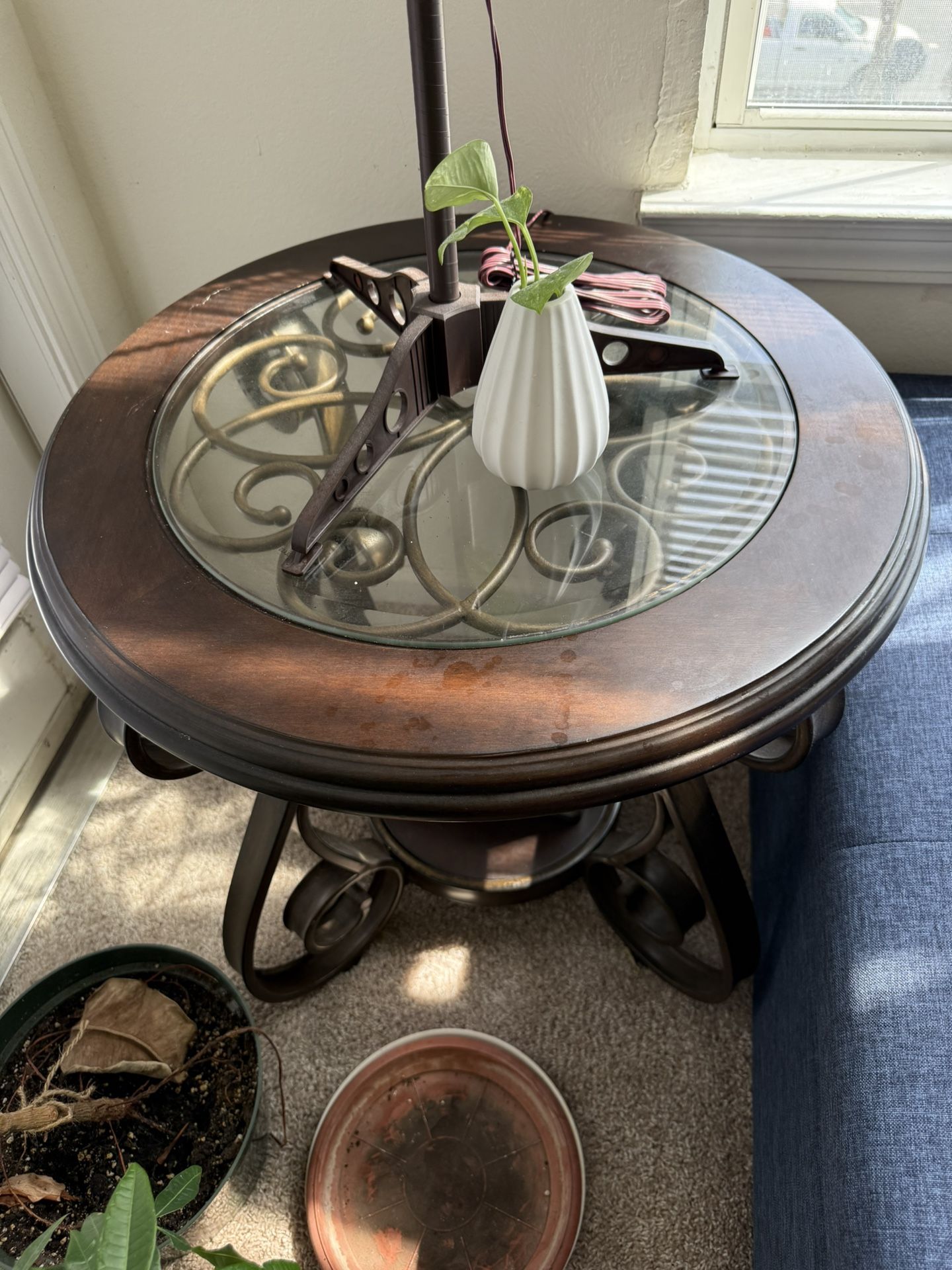 Cash Only/Genuine Buyers only Espresson End Tablr Glass Metal Wood