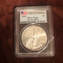 2010 Silver Eagle PCGS MS 70 First Strike American Flag Label