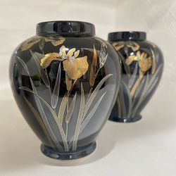 Two Vintage Japanese Golden Iris Vases 