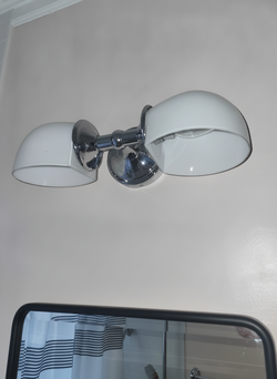 Pottery Barn Mercer Double Horizontal Sconce 16" Chrome Milk Glass