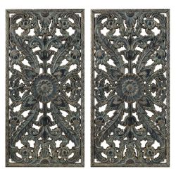 Floral Antiqued Wooden Carving Wall Decor Panel