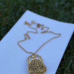 Vintage Long Gold Tone Purse Necklace