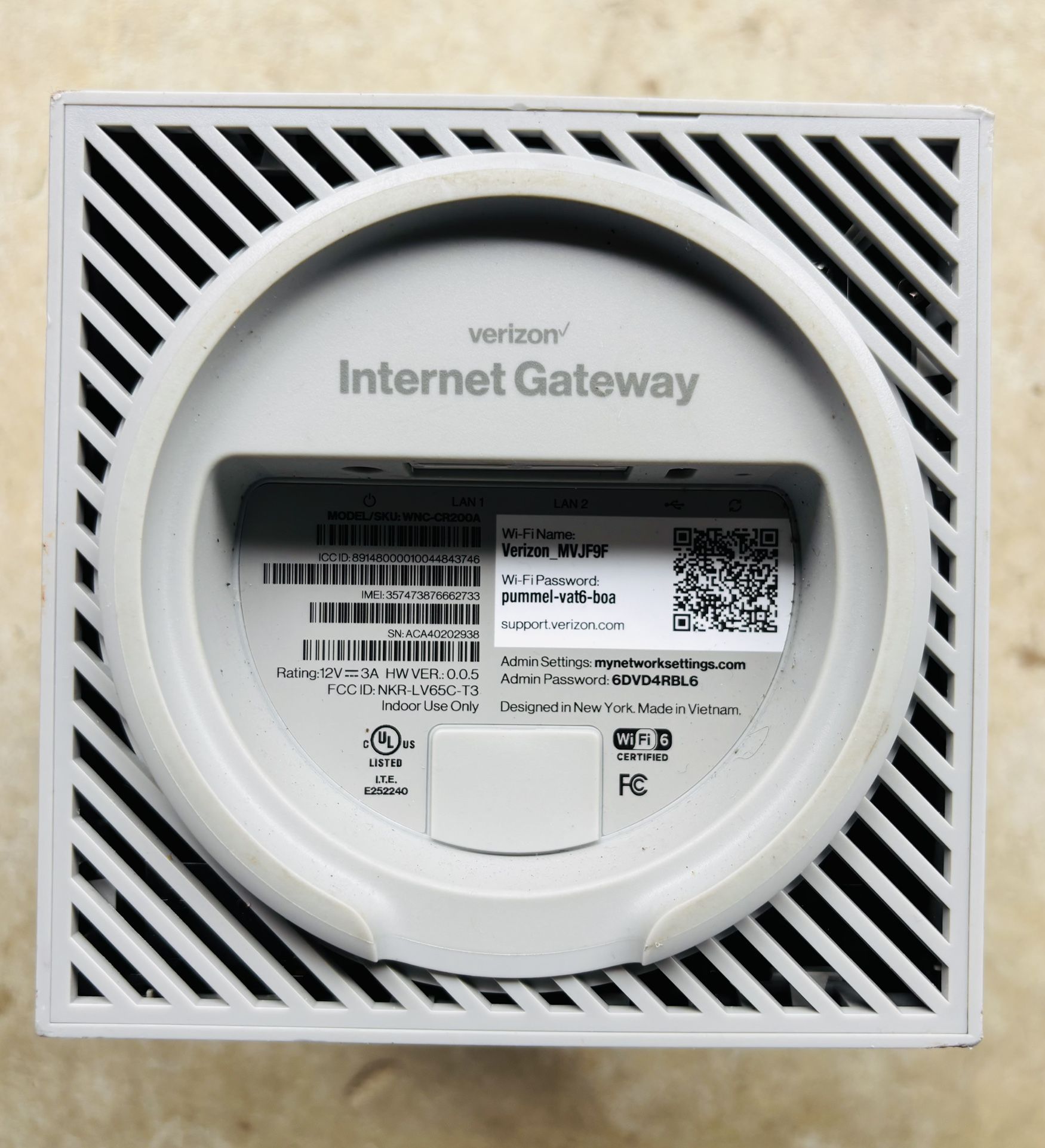 Verizon Internet Gateway WNC-CR200A 2023 WiFi6 NKR-LV65C-T3 Router