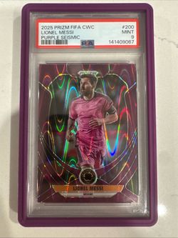 2025 Prizm CWC Messi Purple Seismic /99 PSA 9