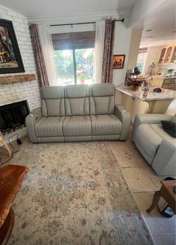 Gray Leather Power Recliner Sofa