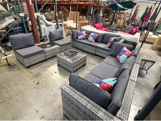 New 10 pcs Outdoor PE Rattan wicker Patio Furniture Sectional Sofa Table Cushion Set