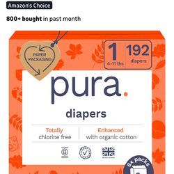 SIZE 1 (4-11 lbs)DIAPERS 192 pieces HYPOALLERGENIC WETNESS INDICATOR  FOR SENSITIVE SKIN overnight  192 Pampers talla 1 para piel delicada Marca cuand