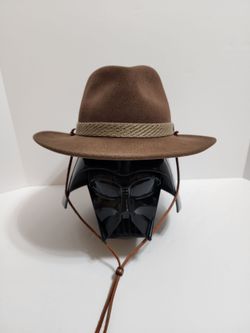 Vintage 80s Dorfman Pacific Wool Felt Outback Fedora Hat w/ Chin Strap– Brown- USA