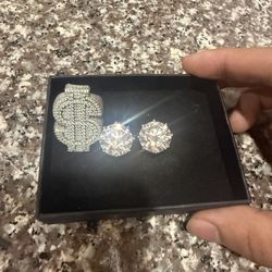 Diamond Test Approved Moissanite 12 Carat 15MM Earrings And Money Ring Cambo
