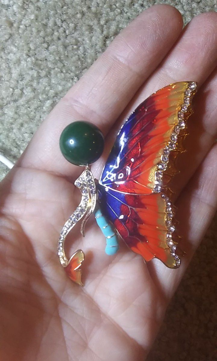 Huge enamel lady butterfly mermaid pin brooch